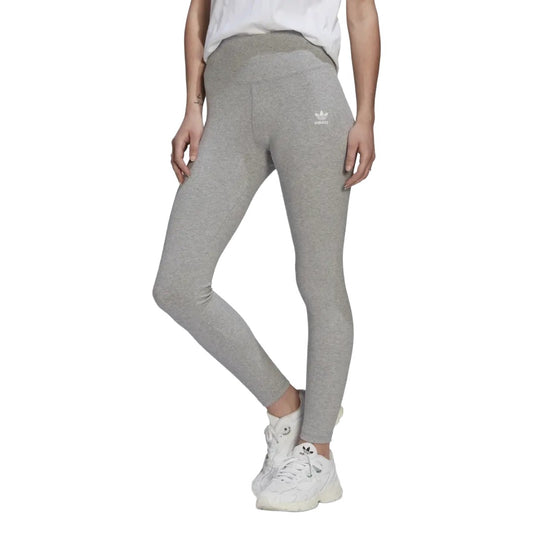 adidas Originals Women’s Adicolor Essentials+ Ribbed 7/8 Leggings in black with Trefoil logo on hip and ribbed texture.