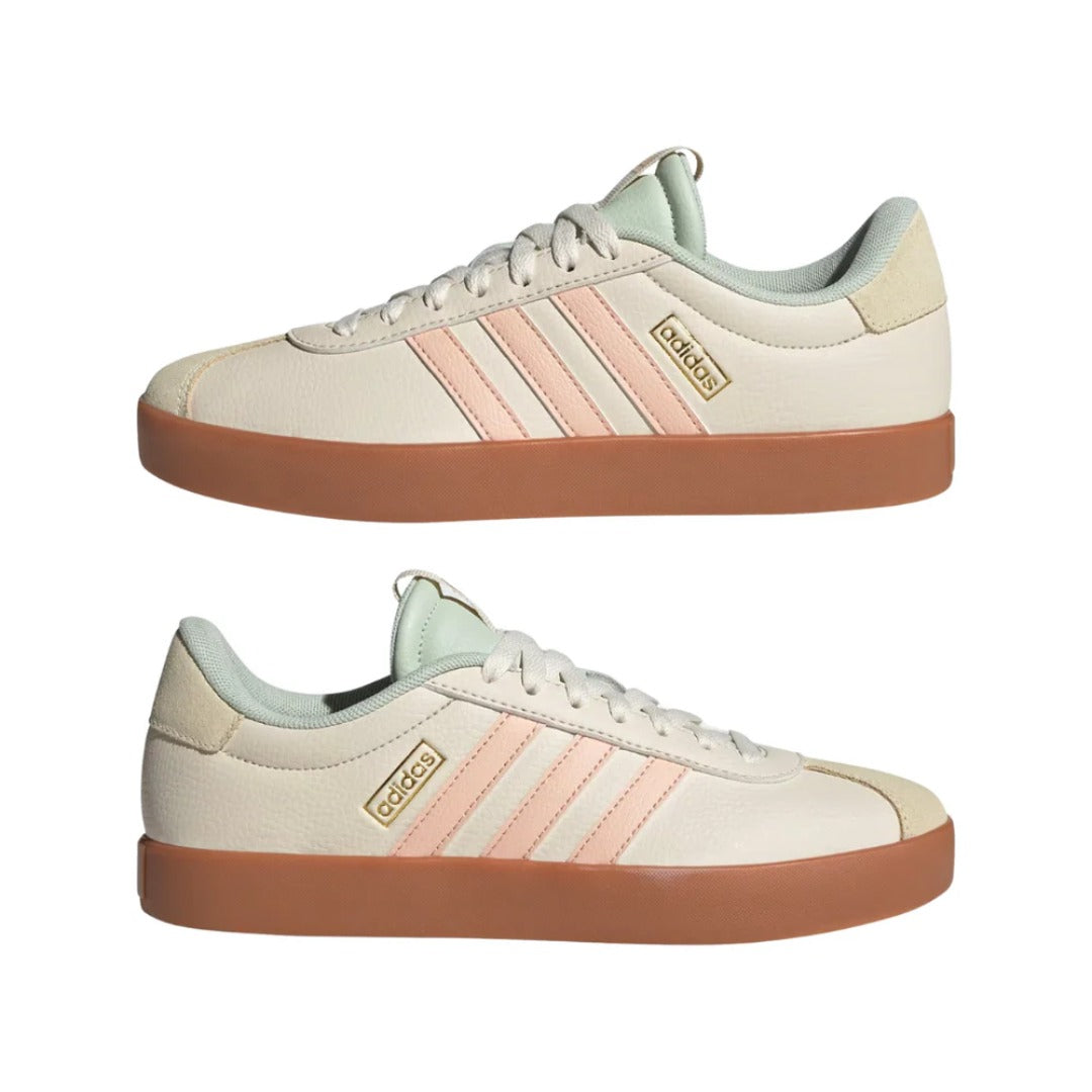 adidas Women's VL Court 3.0 Shoes - Wonder White / Powder Coral / Linen Green