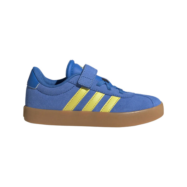 adidas Kid’s VL Court 3.0 Sneaker in grey with white 3‑Stripes, lace‑up design, and rubber outsole.