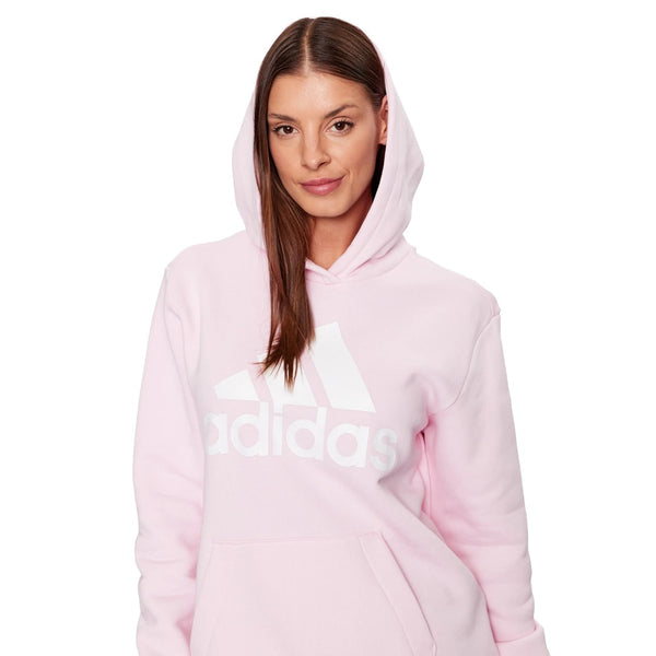 adidas Women’s BL OV Hoodie in oversized fit with bold adidas logo on the chest, featuring ribbed cuffs, hem, and adjustable drawstring hood.