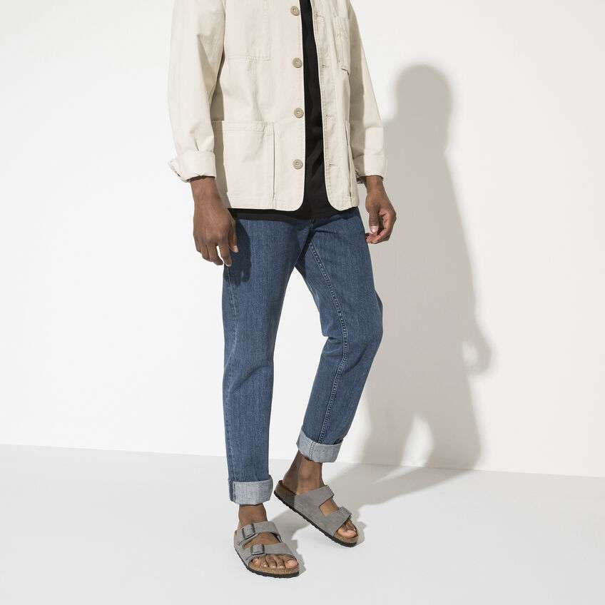 Birkenstock Arizona Nubuck Leather Sandal - Desert Buck Whale Gray