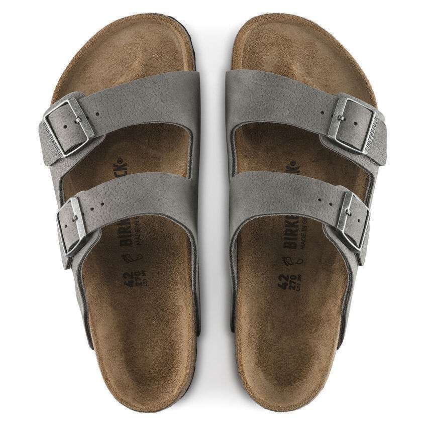 Birkenstock Arizona Nubuck Leather Sandal - Desert Buck Whale Gray