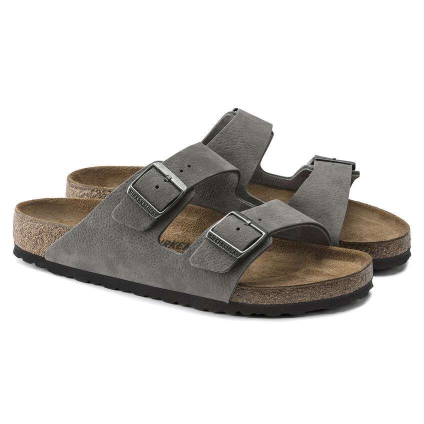 Birkenstock Arizona Nubuck Leather Sandal - Desert Buck Whale Gray