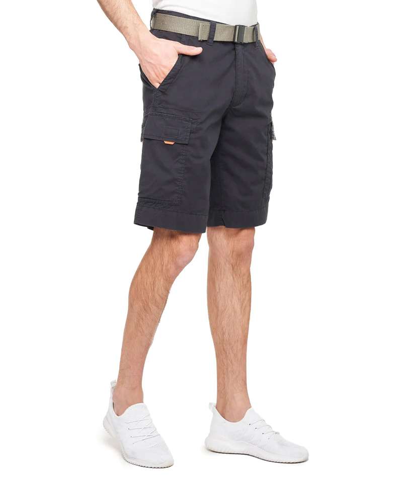 WearFirst Men's Roam Stretch Cotton Belted Shorts M01E58091SA Blue Graphite