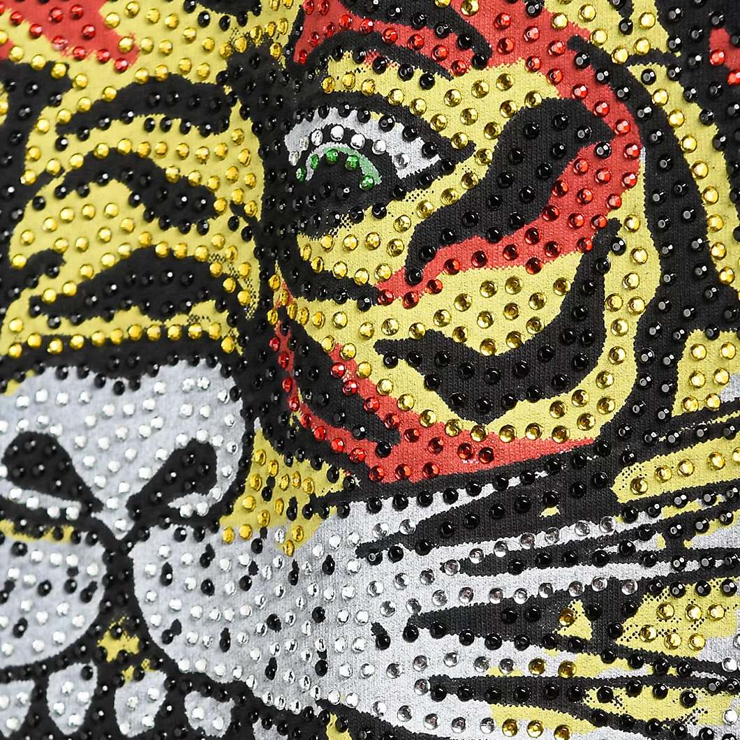 Ed Hardy Rhinestone Tiger Faded Black T-Shirt - Tiger Design with Rhinestones