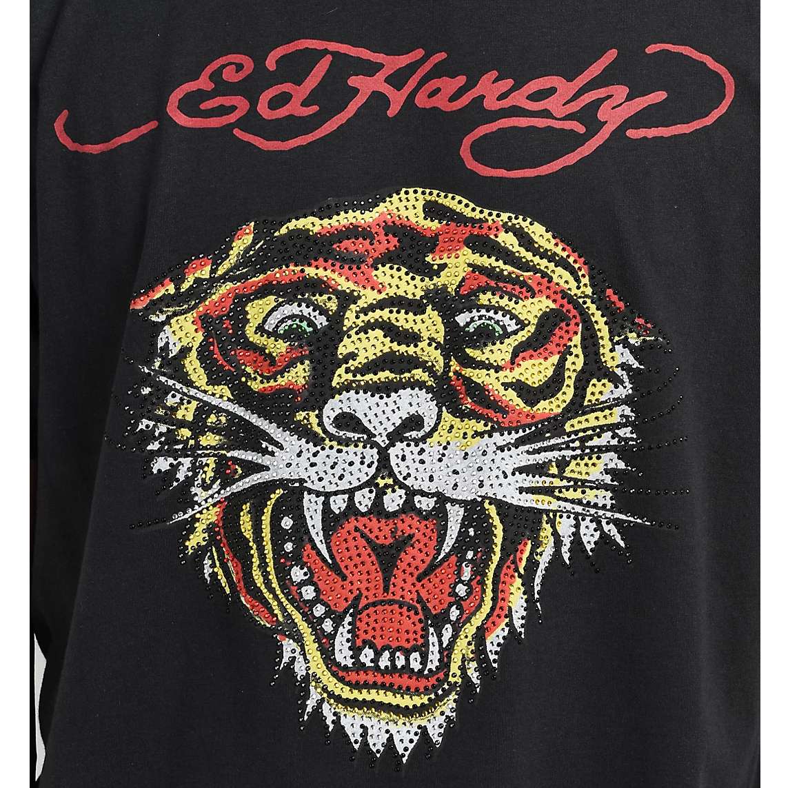 Ed Hardy Rhinestone Tiger Faded Black T-Shirt - Tiger Design with Rhinestones