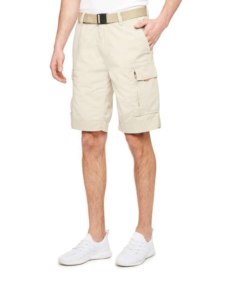 WearFirst Men's Roam Stretch Cotton Belted Shorts M01E58091SA Pelican