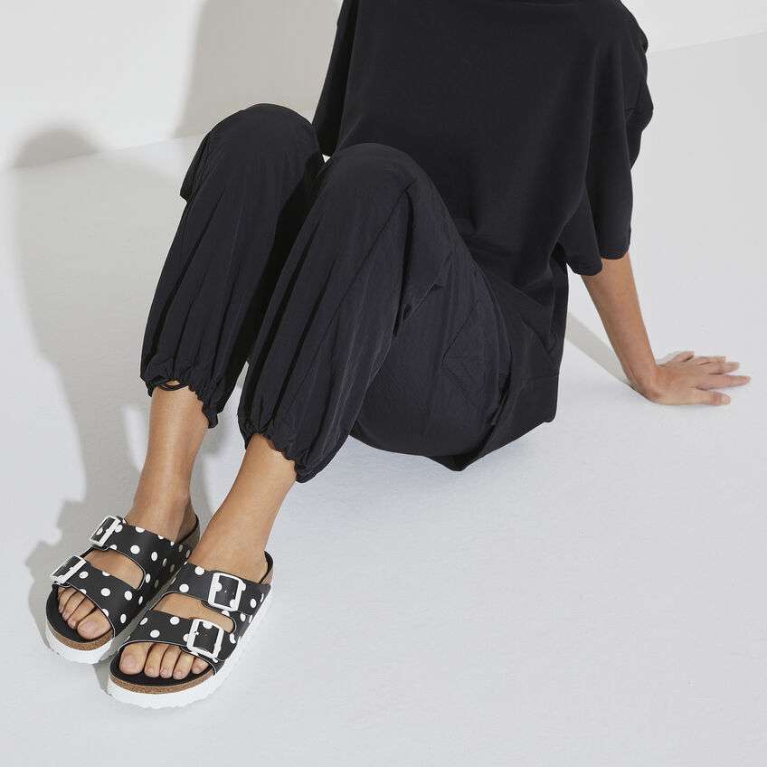 Birkenstock Papillio Arizona Platform in Black White Dots