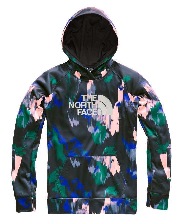 The North Face Women's Fave Half Dome Pullover Hoodie Dazzling Blue Painted Feather Print / High Rise Grey