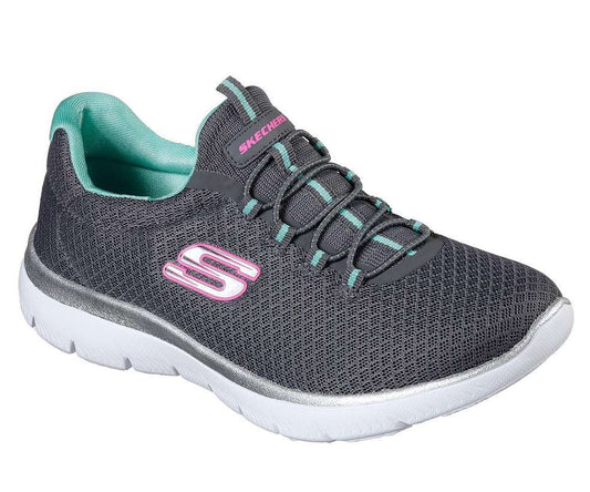 Skechers Women's Summits Bungee Slip on Shoes - Charcoal/Green (12980/CCGR)