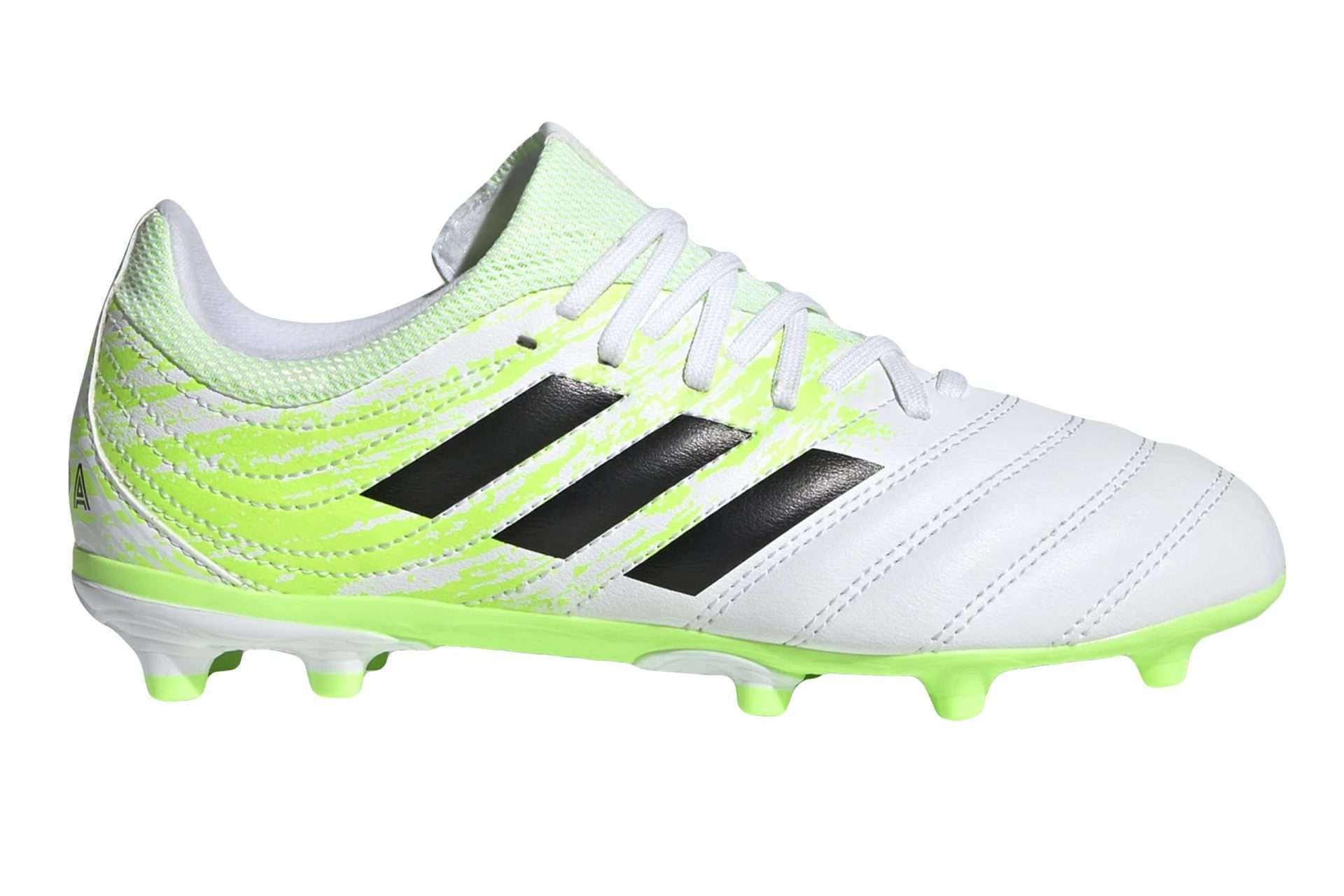 Adidas Kids Copa 20.3 Firm Ground Cleats (White / Black / Signal Green)