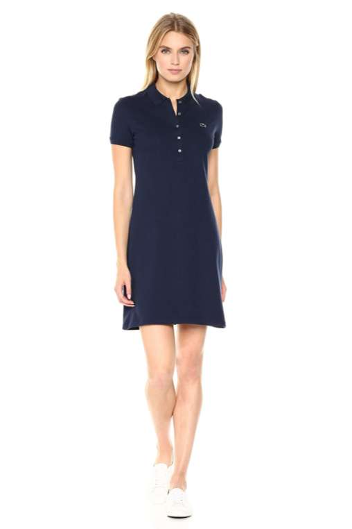 ★LACOSTE★ Women's Classic Short Sleeve Polo Dress Navy EF7 Lacoste Women's Short Sleeve Slim Fit Stretch Pique Polo