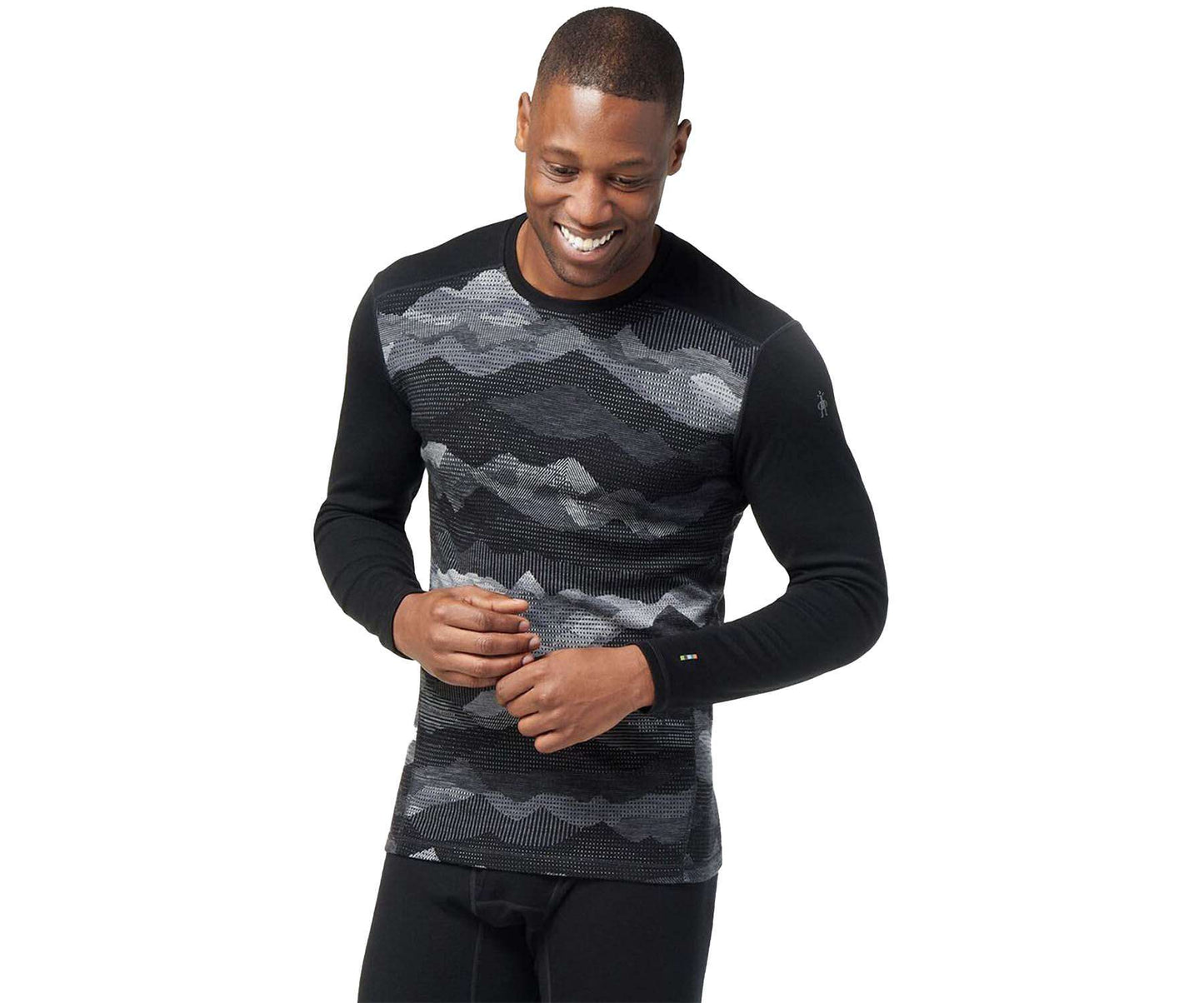 Smartwool Men's Classic Thermal Merino Base Layer Crew - Black Mountain Scape (SW0166351-K64 0822)