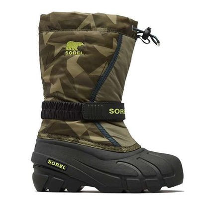 Sorel Childrens Flurry Print Snow Boot (Hiker Green/Black)