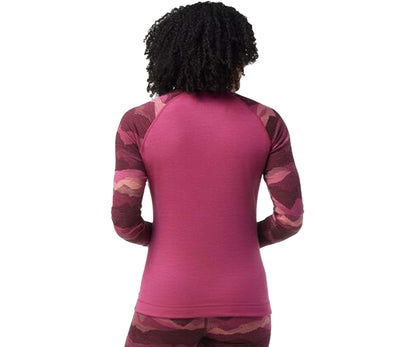 Smartwool Women's Classic Thermal Merino Base Layer Pattern 1/4 Zip - Festive Fuchsia Mountain Scape (SW016375-K57 0822)