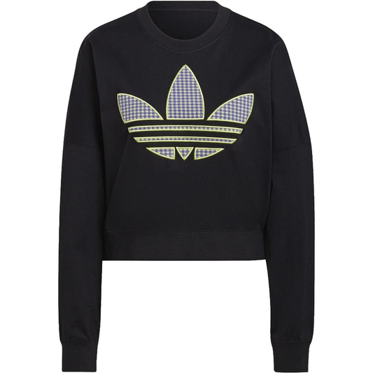 Woman wearing adidas Originals Gingham Trefoil Oversized Sweatshirt
