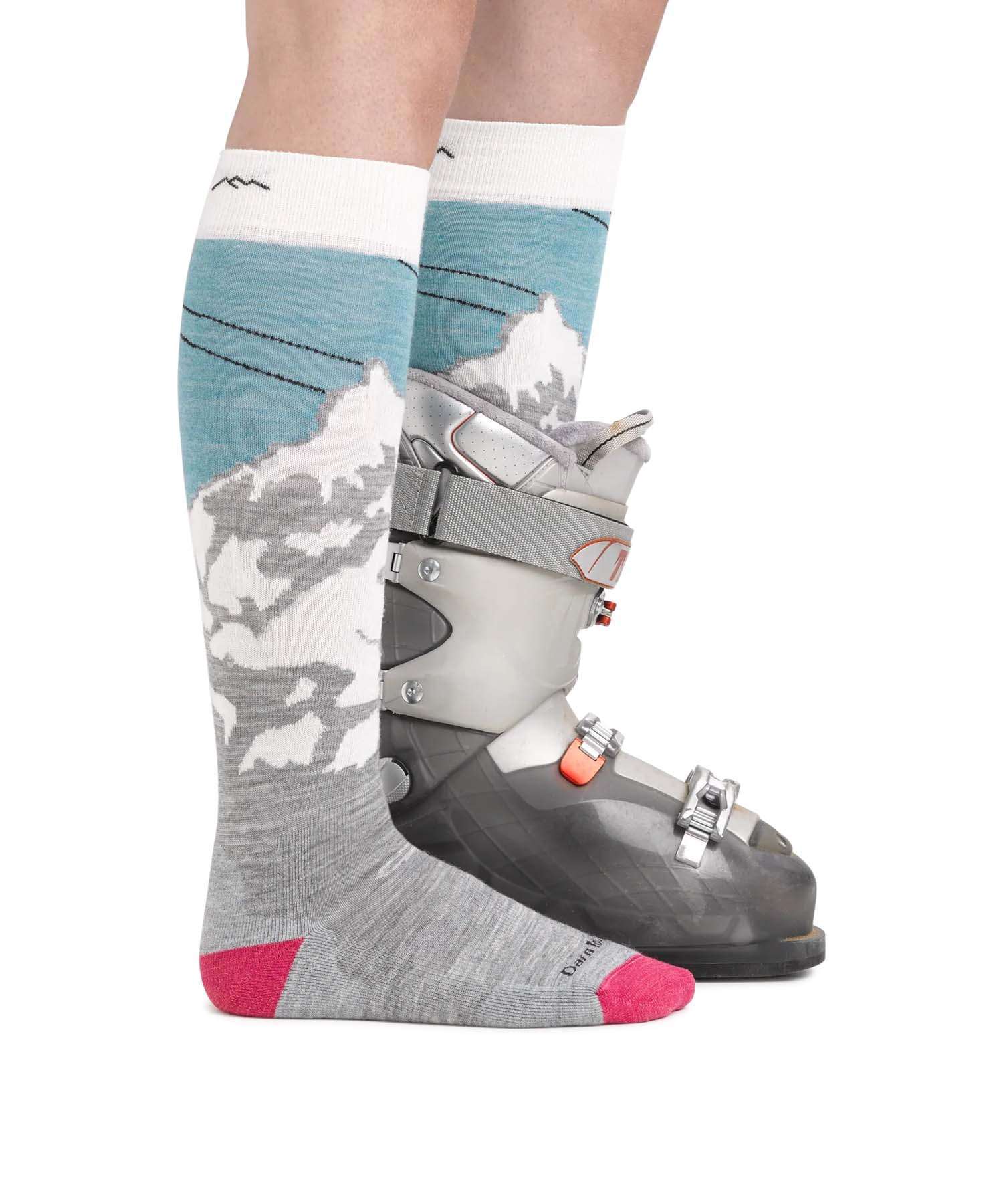 Darn Tough Women's Yeti Over-the-Calf Midweight Ski & Snowboard Sock - Aqua (1827-C Aqua 0722)