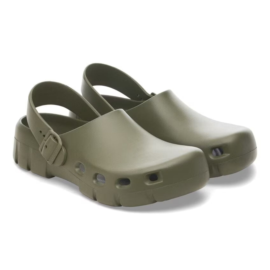 Birkenstock Birki Flow EVA clogs, lightweight, water-resistant footwear designed for comfort and durability.