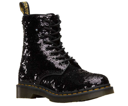 Dr. Martens Women's 1460 Pascal Sequin Lace Up Boot (Black / Silver)