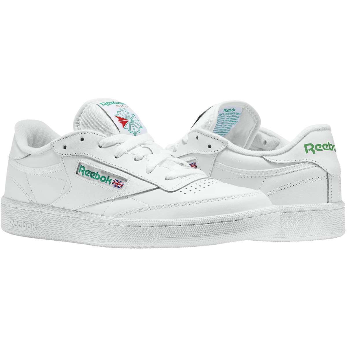 Reebok Men's Classic CLUB C 85 Shoes ,AR0456,White / Green
