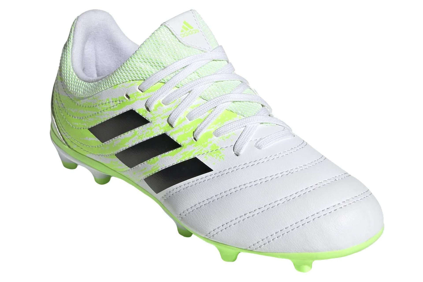 Adidas Kids Copa 20.3 Firm Ground Cleats (White / Black / Signal Green)