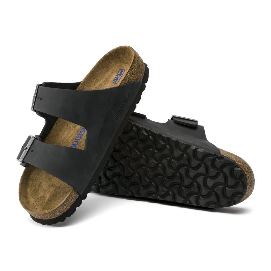 BIRKENSTOCK ARIZONA SOFT FOOTBED SLIDES - BLACK