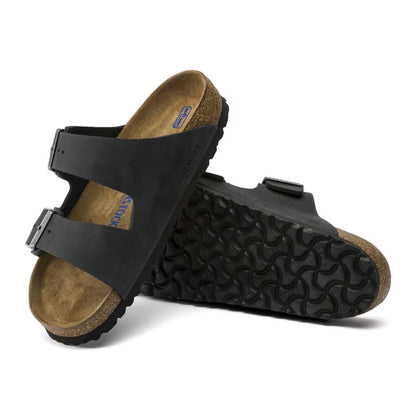 BIRKENSTOCK ARIZONA SOFT FOOTBED SLIDES - BLACK