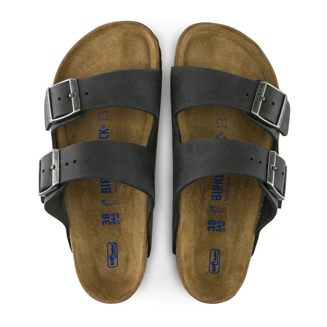 BIRKENSTOCK ARIZONA SOFT FOOTBED SLIDES - BLACK