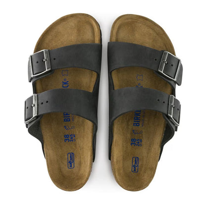 BIRKENSTOCK ARIZONA SOFT FOOTBED SLIDES - BLACK