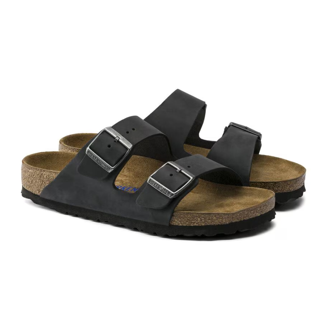 BIRKENSTOCK ARIZONA SOFT FOOTBED SLIDES - BLACK