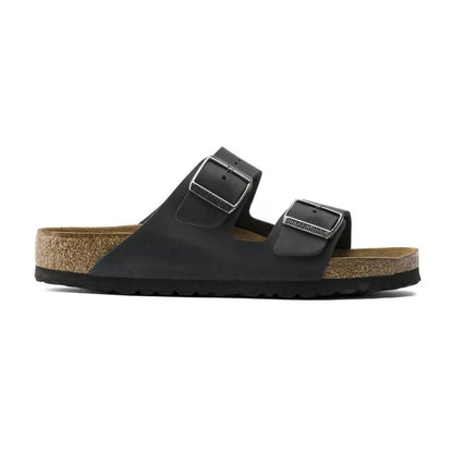 BIRKENSTOCK ARIZONA SOFT FOOTBED SLIDES - BLACK