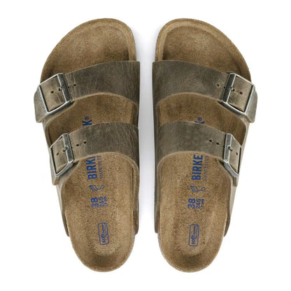 BIRKENSTOCK ARIZONA SOFT FOOTBED SLIDES - FADED KHAKI