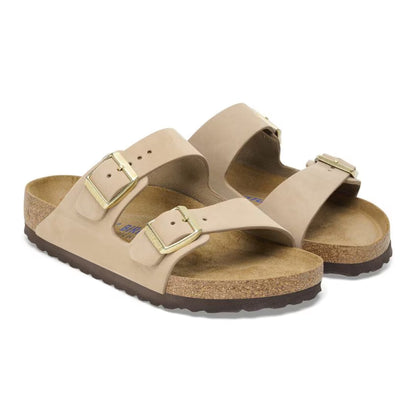 BIRKENSTOCK ARIZONA SOFT FOOTBED SLIDES - SANDCASTLE