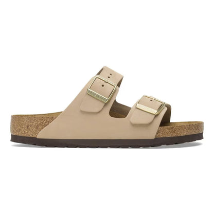 BIRKENSTOCK ARIZONA SOFT FOOTBED SLIDES - SANDCASTLE