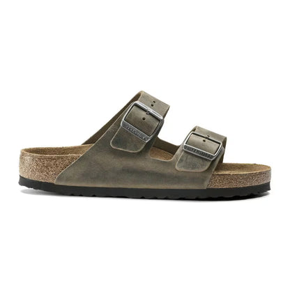 BIRKENSTOCK ARIZONA SOFT FOOTBED SLIDES - FADED KHAKI