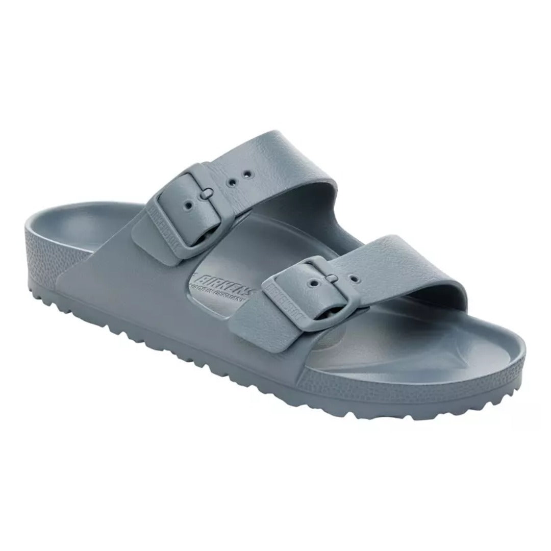 Pair of Birkenstock Arizona EVA sandals with a lightweight two-strap design, adjustable buckles, and waterproof construction for casual and water-friendly use.