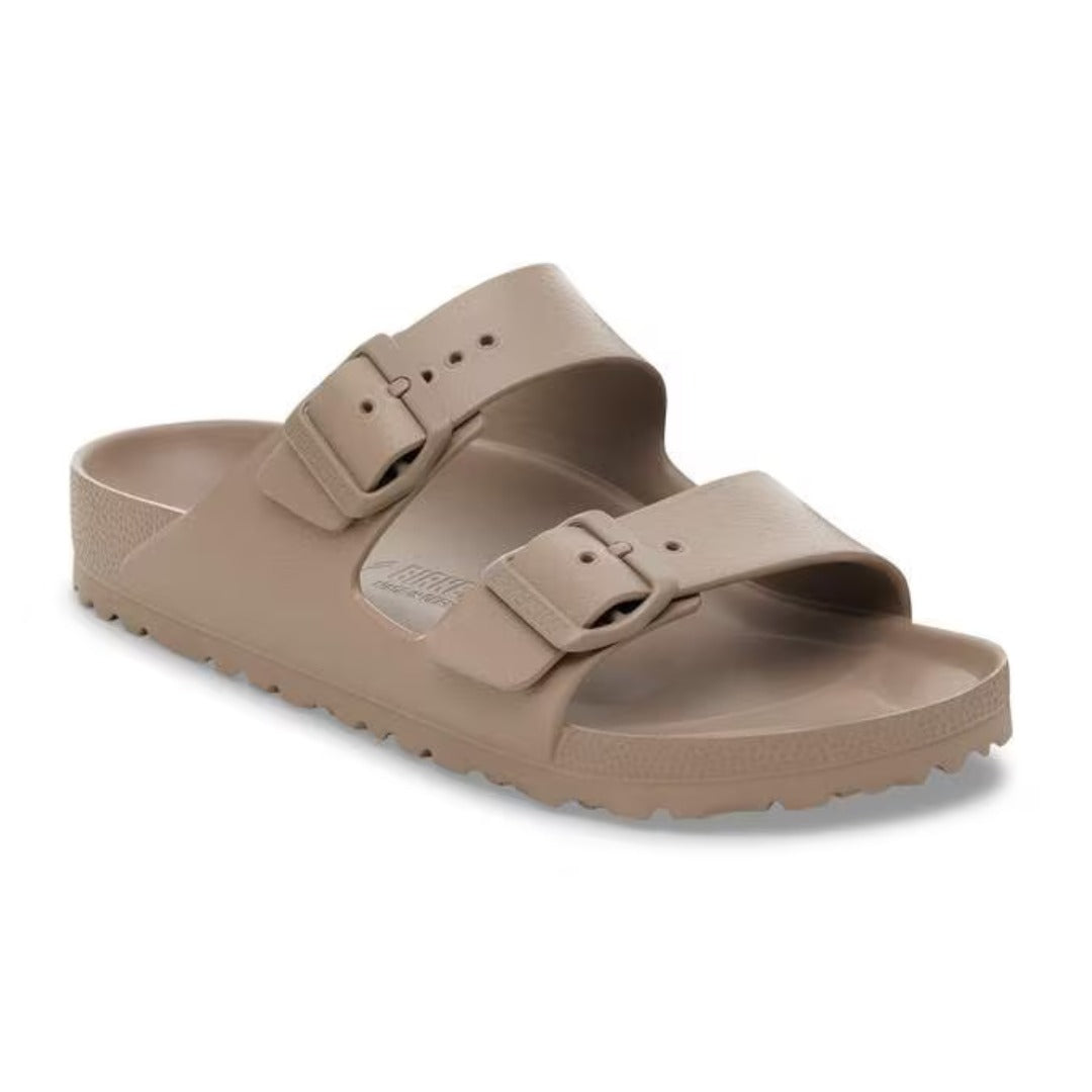 Pair of Birkenstock Arizona EVA sandals with a lightweight two-strap design, adjustable buckles, and waterproof construction for casual and water-friendly use.