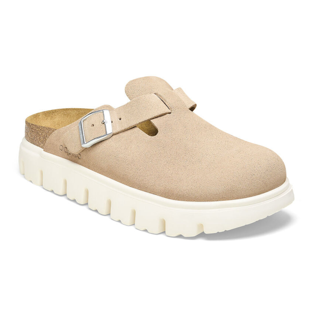 Birkenstock Boston PAP Chunky clogs with a closed-toe design, adjustable buckle strap, and thick platform sole, styled for a bold and modern casual look