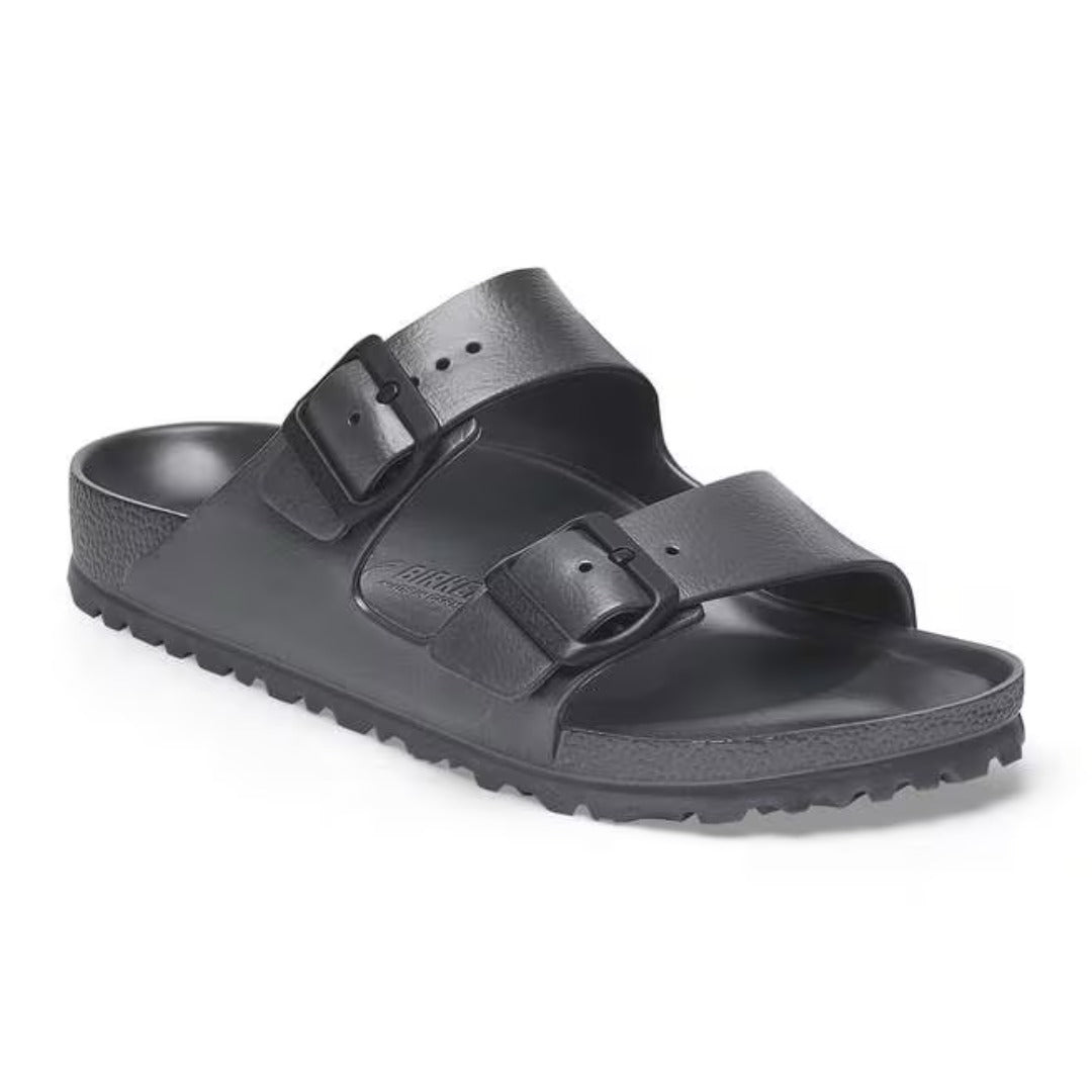 Pair of Birkenstock Arizona EVA sandals with a lightweight two-strap design, adjustable buckles, and waterproof construction for casual and water-friendly use.