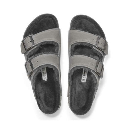 Birkenstock Arizona Shearling Oiled Leather Sandal - Iron