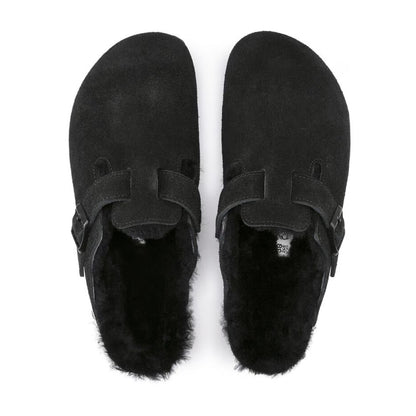 Birkenstock Boston VL/Shearling Suede Leather - Black