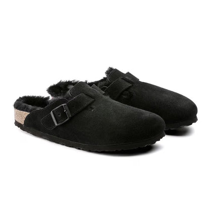 Birkenstock Boston VL/Shearling Suede Leather - Black