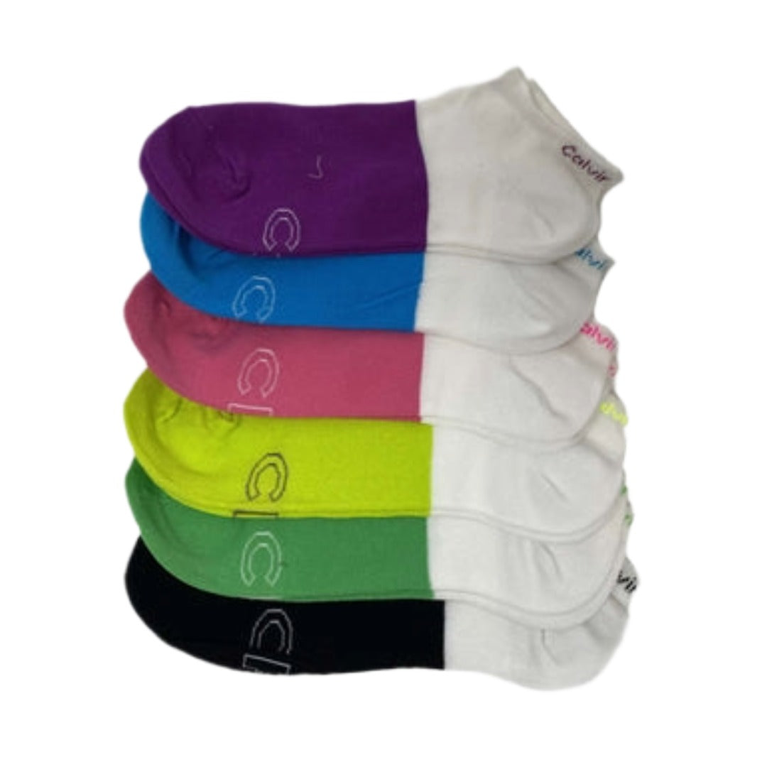 Set of Calvin Klein women’s neon ankle socks featuring bright colors, cushioned soles, and a soft stretch fit for everyday comfort and active wear.