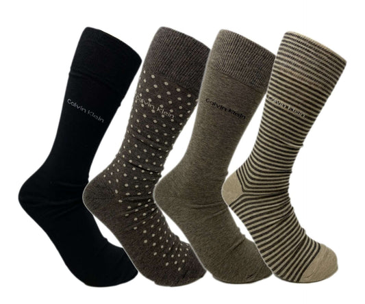 Set of Calvin Klein men’s dress socks featuring a smooth combed cotton finish, ribbed cuffs, and a classic crew length for formal wear.