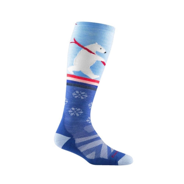 Women’s over-the-calf ski and snowboard socks featuring midweight merino wool construction, cushioned winter comfort, and mountain-inspired styling for snow sports