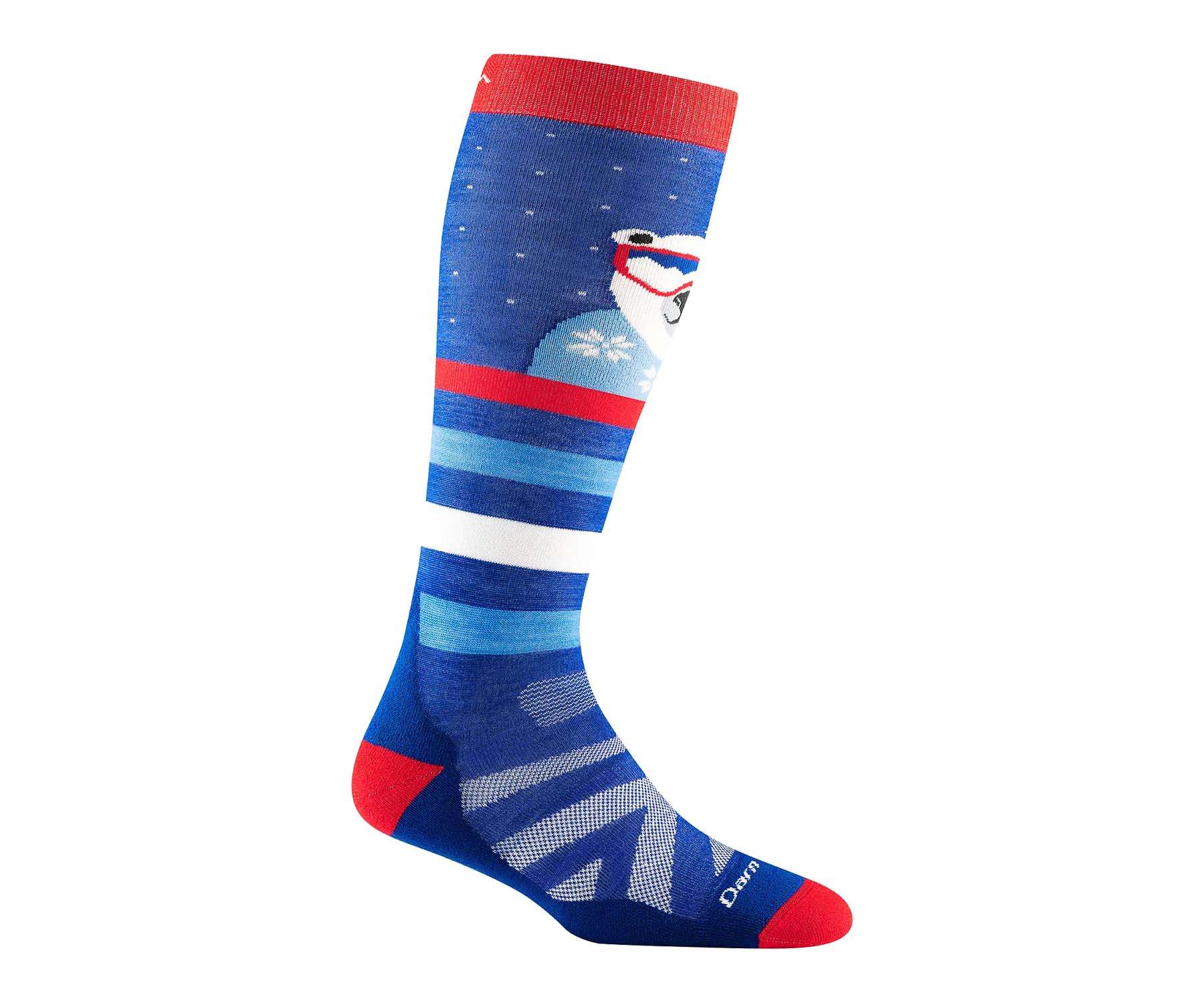 Youth over-the-calf ski socks featuring midweight merino wool construction, cushioned winter comfort, and durable snow-sport styling for skiing and snowboarding
