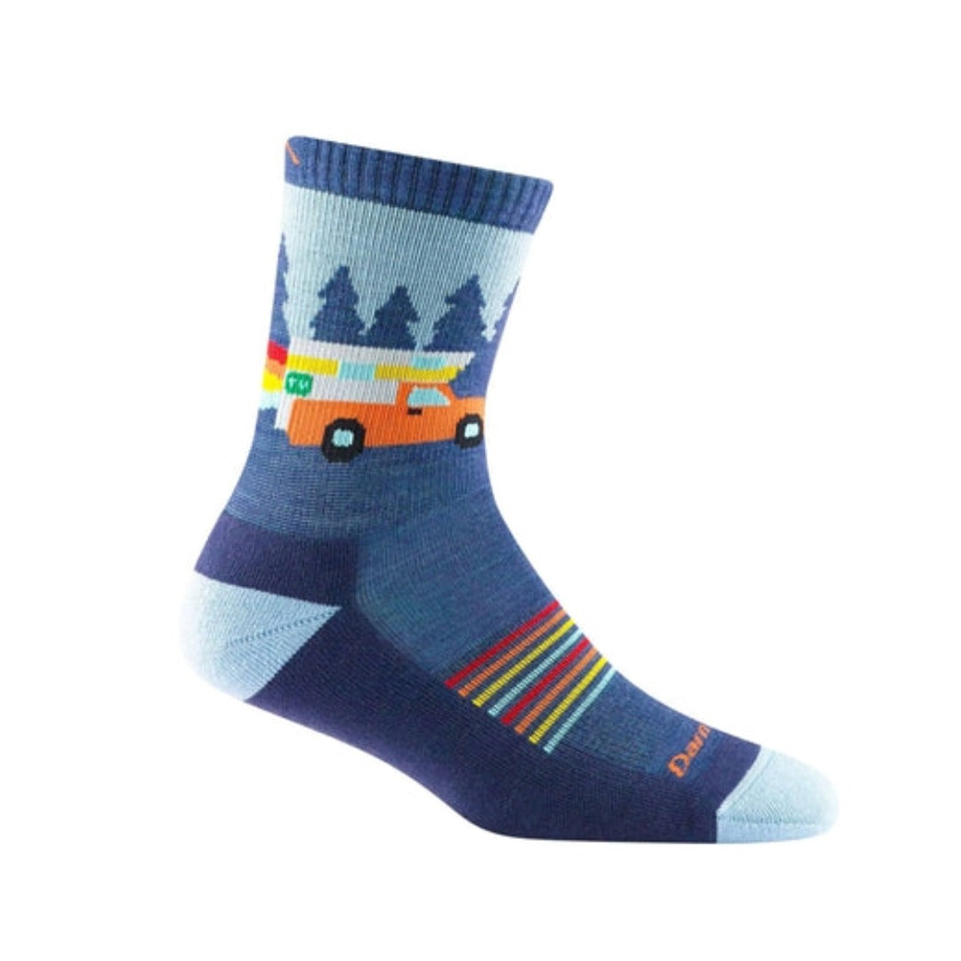 Kids micro crew hiking socks featuring lightweight merino wool construction, cushioned trail comfort, and durable outdoor styling for hiking and active adventures