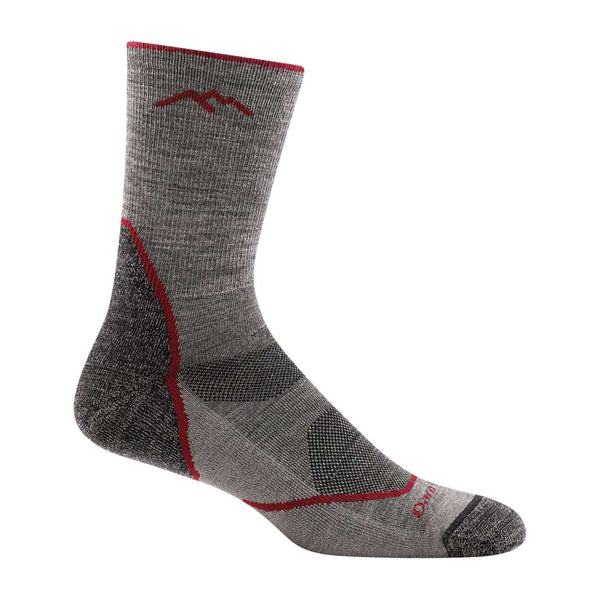 Men’s lightweight micro crew hiking socks featuring breathable merino wool construction, light cushioned comfort, and durable outdoor trail styling for hiking adventures
