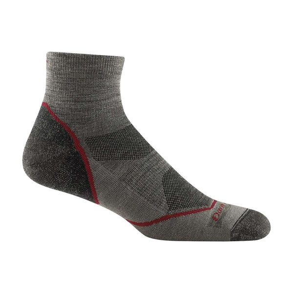Men’s lightweight quarter hiking socks featuring breathable merino wool construction, light cushioned comfort, and durable outdoor trail styling for hiking and active wear