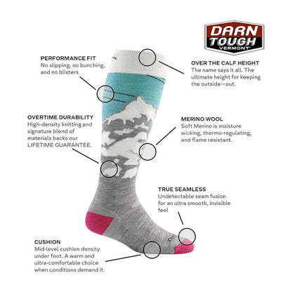 Darn Tough Women's Merino Wool Yeti Over-the-Calf Cushion Skiing Socks - Aqua